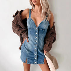 Summer new sweet spicy shirt strap Denim dress