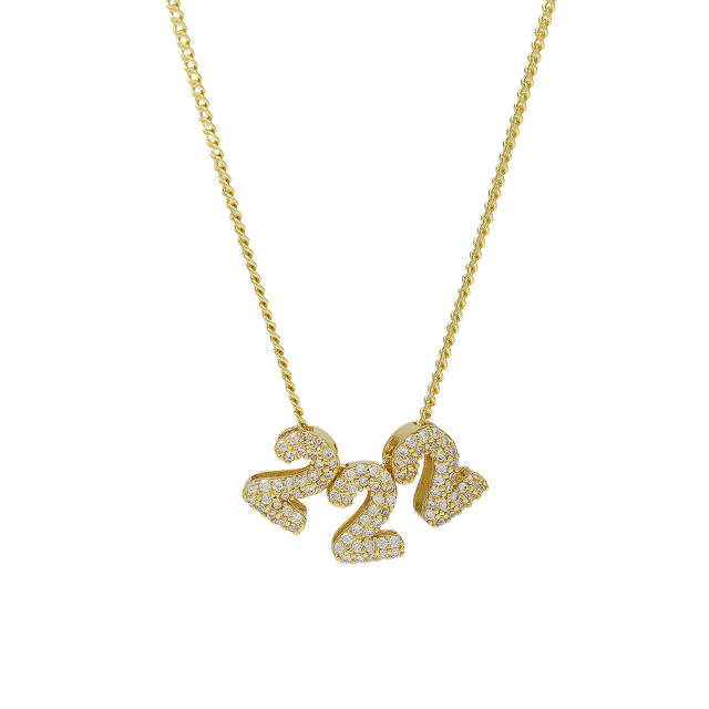 Hot-Selling 18K Gold-Plated Copper Zircon High-Polish Lucky Number Angel Number Pendant Necklace