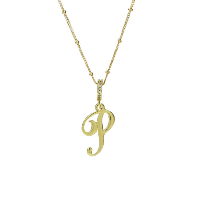 18K Gold Electroplated High-Polished Cursive 26 English Letters initial letter Pendant Necklace