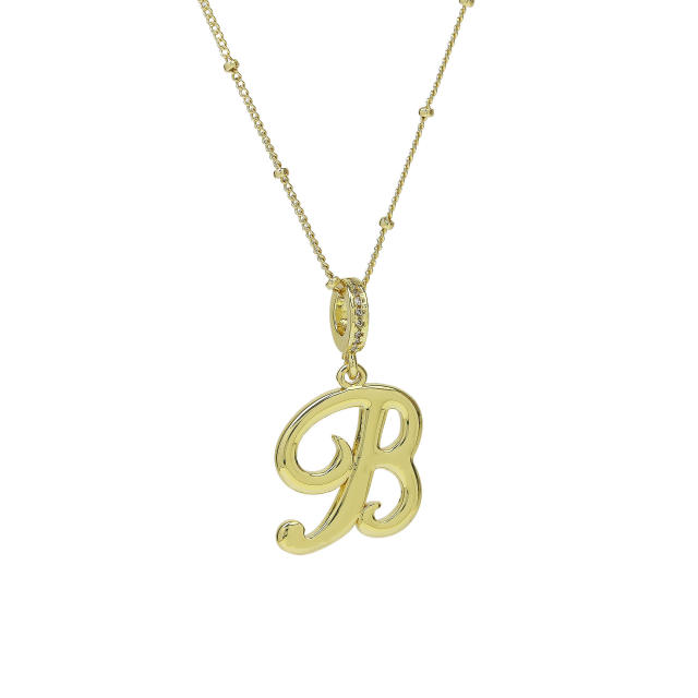 18K Gold Electroplated High-Polished Cursive 26 English Letters initial letter Pendant Necklace