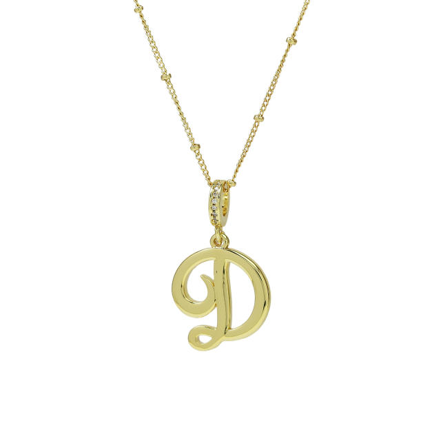 18K Gold Electroplated High-Polished Cursive 26 English Letters initial letter Pendant Necklace