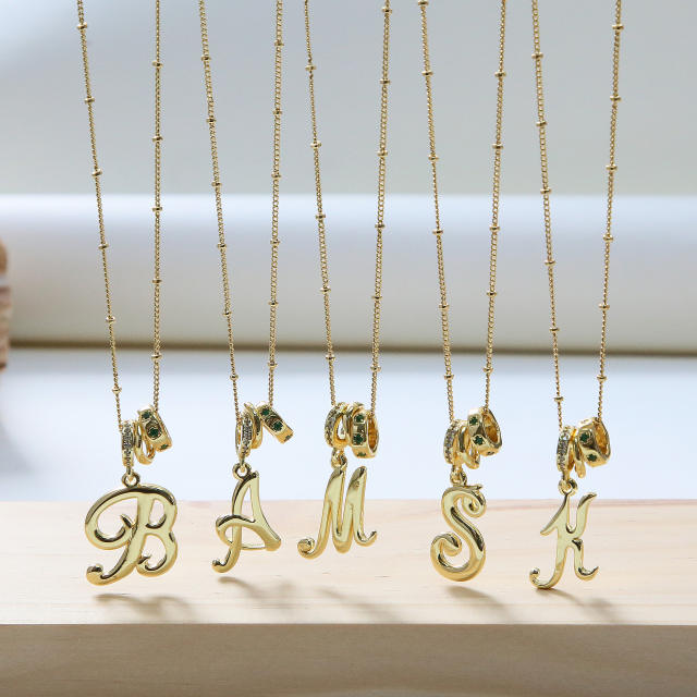 18K Gold Electroplated High-Polish Cursive Handwriting 26 English Letter Initial letter Pendant Necklace