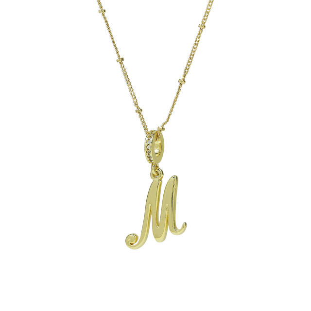 18K Gold Electroplated High-Polished Cursive 26 English Letters initial letter Pendant Necklace