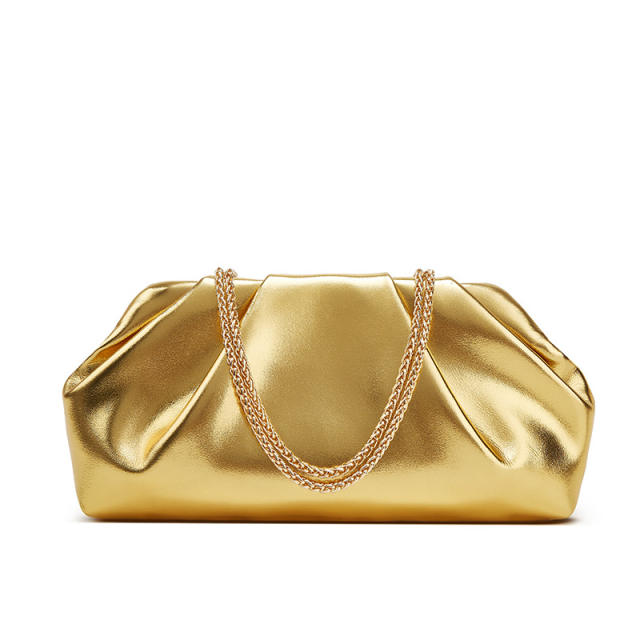 Pleated Cloud Bag Women's Fashionable silver Portable Small Square Bag All-match Chain Crossbody Bag