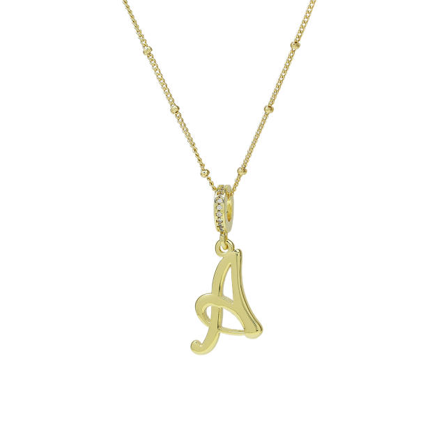 18K Gold Electroplated High-Polished Cursive 26 English Letters initial letter Pendant Necklace
