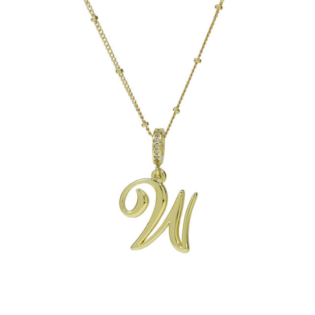 18K Gold Electroplated High-Polished Cursive 26 English Letters initial letter Pendant Necklace