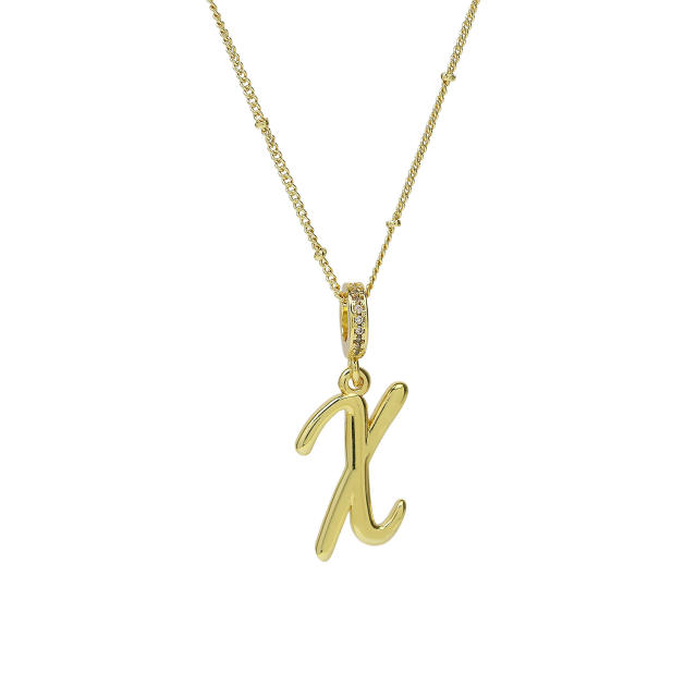 18K Gold Electroplated High-Polished Cursive 26 English Letters initial letter Pendant Necklace