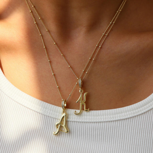 18K Gold Electroplated High-Polished Cursive 26 English Letters initial letter Pendant Necklace