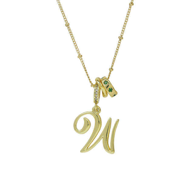 18K Gold Electroplated High-Polish Cursive Handwriting 26 English Letter Initial letter Pendant Necklace