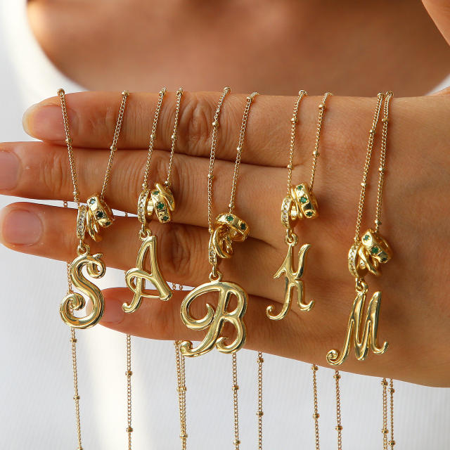 18K Gold Electroplated High-Polish Cursive Handwriting 26 English Letter Initial letter Pendant Necklace