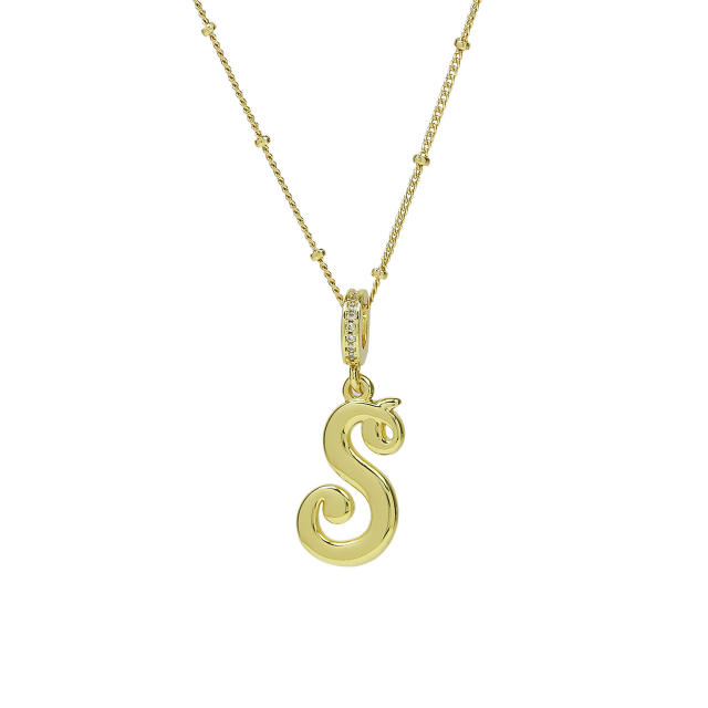 18K Gold Electroplated High-Polished Cursive 26 English Letters initial letter Pendant Necklace