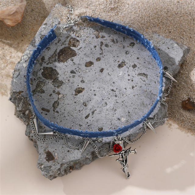 Heavy Industries Blue Denim Beaded Necklace Women's chocker Necklace