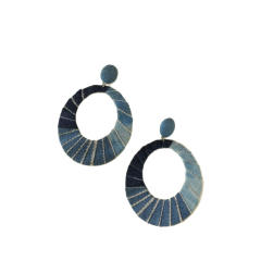 Bohemian Retro Stitching Blue Denim Oval Earrings dangle earrings