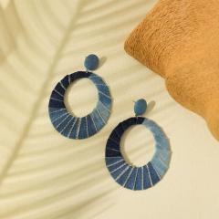 Bohemian Retro Stitching Blue Denim Oval Earrings dangle earrings