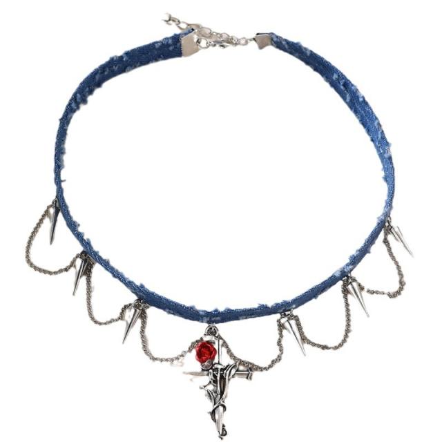 Heavy Industries Blue Denim Beaded Necklace Women's chocker Necklace
