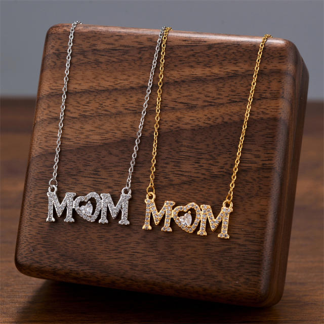 18KG diamond MOM letter gold plated copper necklace