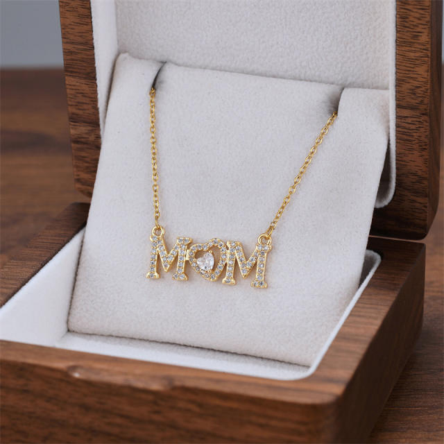 18KG diamond MOM letter gold plated copper necklace
