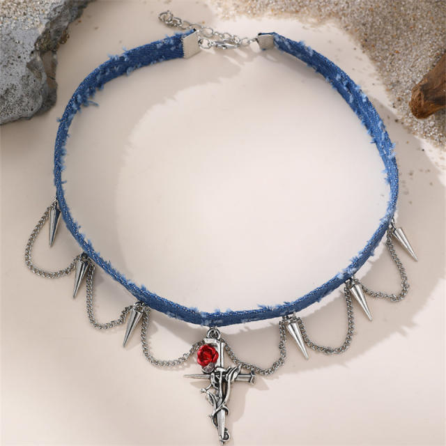 Heavy Industries Blue Denim Beaded Necklace Women's chocker Necklace