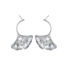 Simple ginkgo leaf earrings women stainless steel inlaid zircon earrings