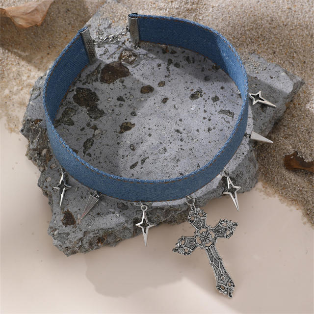 Heavy Industries Blue Denim Beaded Necklace Women's chocker Necklace