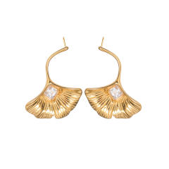 Simple ginkgo leaf earrings women stainless steel inlaid zircon earrings