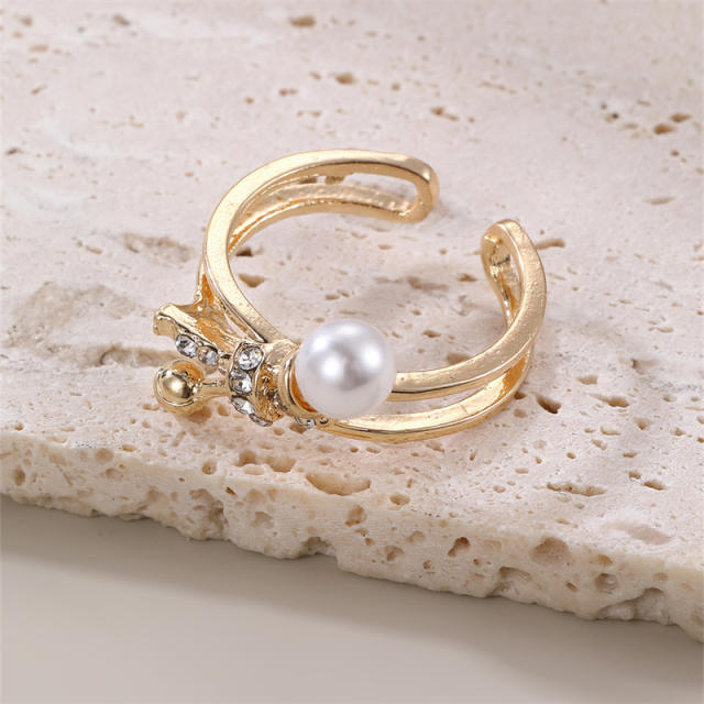 Fashion Design Pearl Diamond Leaf Open Rings zinc alloy rings