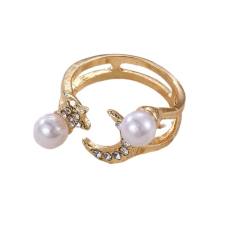 Fashion Design Pearl Diamond Leaf Open Rings zinc alloy rings