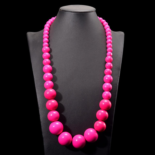 Exaggerated colorful wooden bead necklace Bohemian retro fashion handmade beaded necklace for women