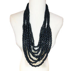 Ethnic style multi-layer wooden bead sweater chain tassel long necklace exaggerated jewelry