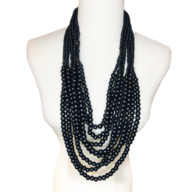 Ethnic style multi-layer wooden bead sweater chain tassel long necklace exaggerated jewelry