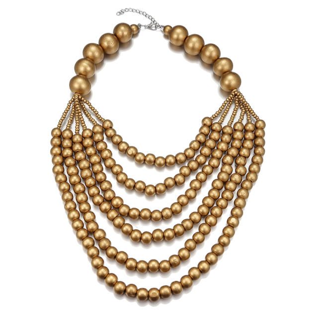 Ethnic-style wooden beads exaggerated necklace multilayer sweater chain necklace