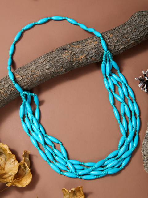 Exaggerated Multi-Color Wooden Bead Earrings Necklace Set Bohemian Handmade Beaded Necklace suit
