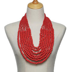 Ethnic style multi-layer wooden bead sweater chain tassel long necklace exaggerated jewelry