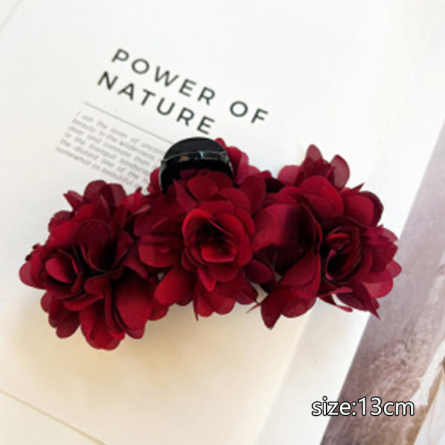 Blooming Roses 7cm Fabric rose flower hair claw clips