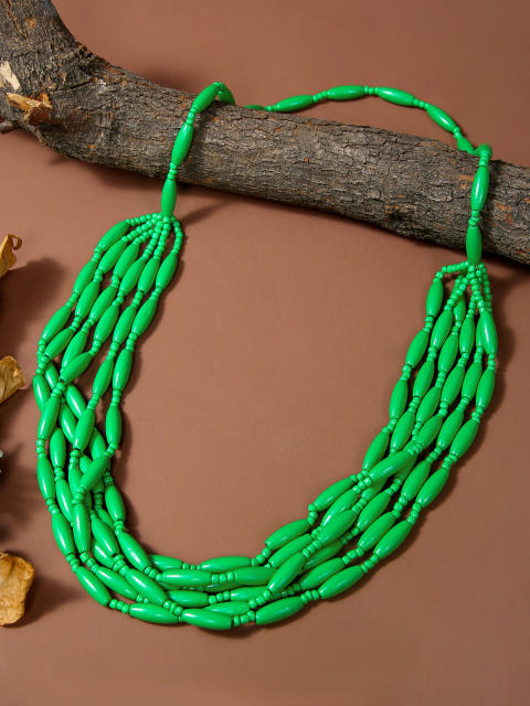 Exaggerated Multi-Color Wooden Bead Earrings Necklace Set Bohemian Handmade Beaded Necklace suit