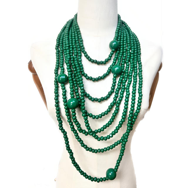 New Style Exaggerated Round Wooden Beads Multi-Layer long necklace sweater necklace