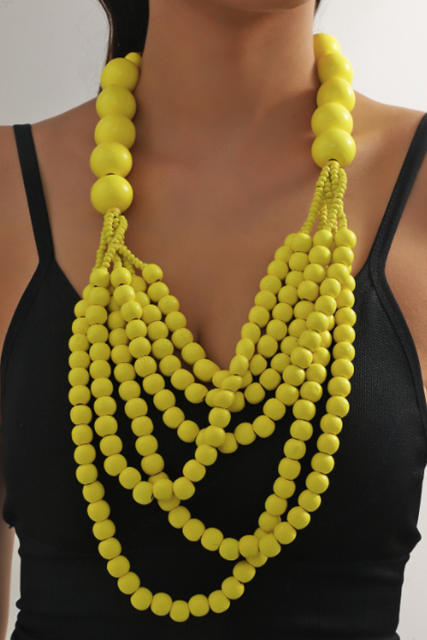 Ethnic-style wooden beads exaggerated necklace multilayer sweater chain necklace