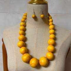 Ethnic Wooden Bead Necklace Color Sweater Chain Set