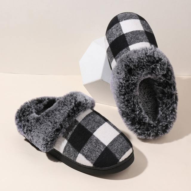 New Plaid fluffy slippers winter comfortable warm non-slip cotton slippers wholesale