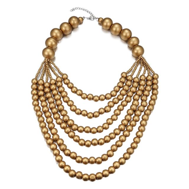 Ethnic-style wooden beads exaggerated necklace multilayer sweater chain necklace