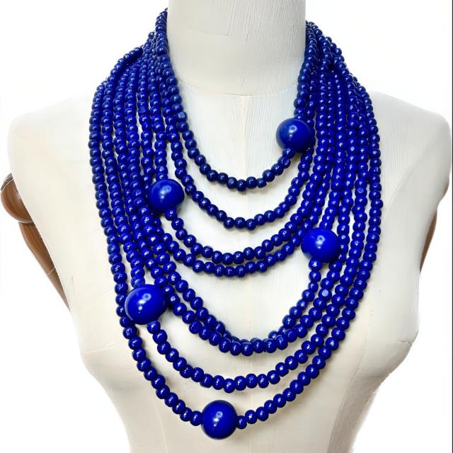 New Style Exaggerated Round Wooden Beads Multi-Layer long necklace sweater necklace