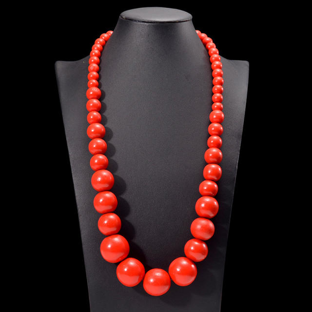 Exaggerated colorful wooden bead necklace Bohemian retro fashion handmade beaded necklace for women