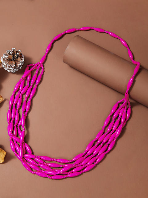 Exaggerated Multi-Color Wooden Bead Earrings Necklace Set Bohemian Handmade Beaded Necklace suit
