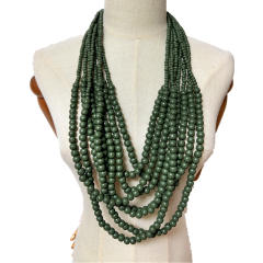 Ethnic style multi-layer wooden bead sweater chain tassel long necklace exaggerated jewelry