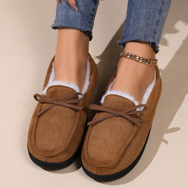 Women's Warm Casual Bean Shoes Women's Bow Round Head All-inclusive Household Wearing Cotton Shoes