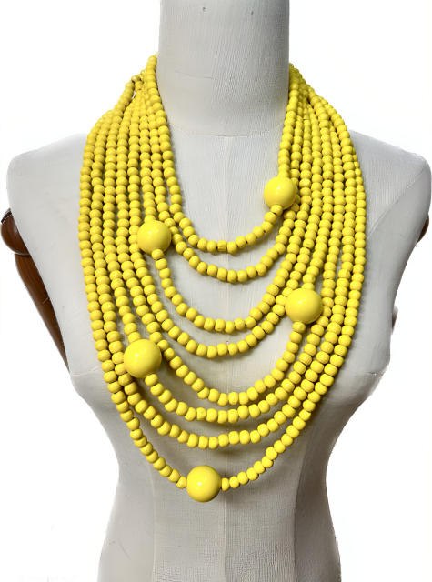 New Style Exaggerated Round Wooden Beads Multi-Layer long necklace sweater necklace