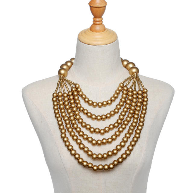 Ethnic-style wooden beads exaggerated necklace multilayer sweater chain necklace