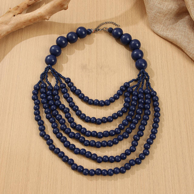 Ethnic-style wooden beads exaggerated necklace multilayer sweater chain necklace