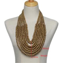 Ethnic style multi-layer wooden bead sweater chain tassel long necklace exaggerated jewelry