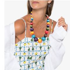 Ethnic Wooden Bead Necklace Color Sweater Chain Set